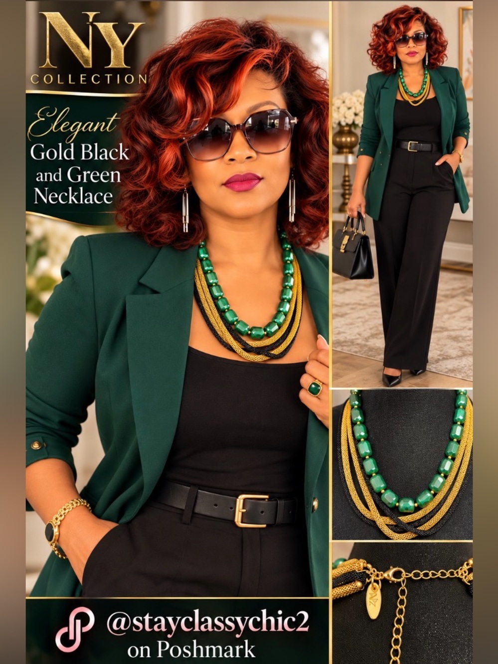 NY Elegant Gold Black and Green Necklace